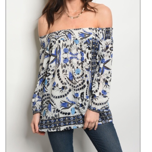 Off the Shoulder floral print chiffon top - Picture 5 of 6